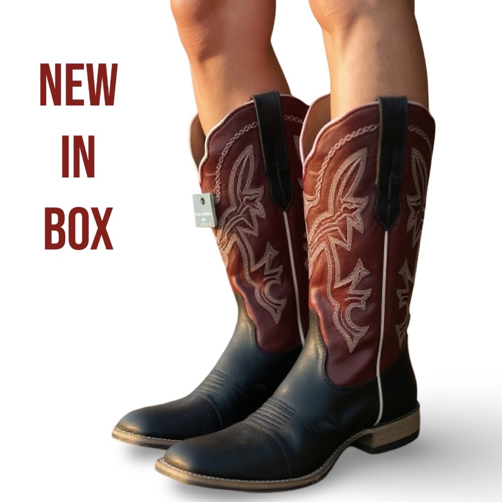 NIB Buck & Brana Women’s Fedra Authentic Leather Cowgirl Boots Size 8 Black